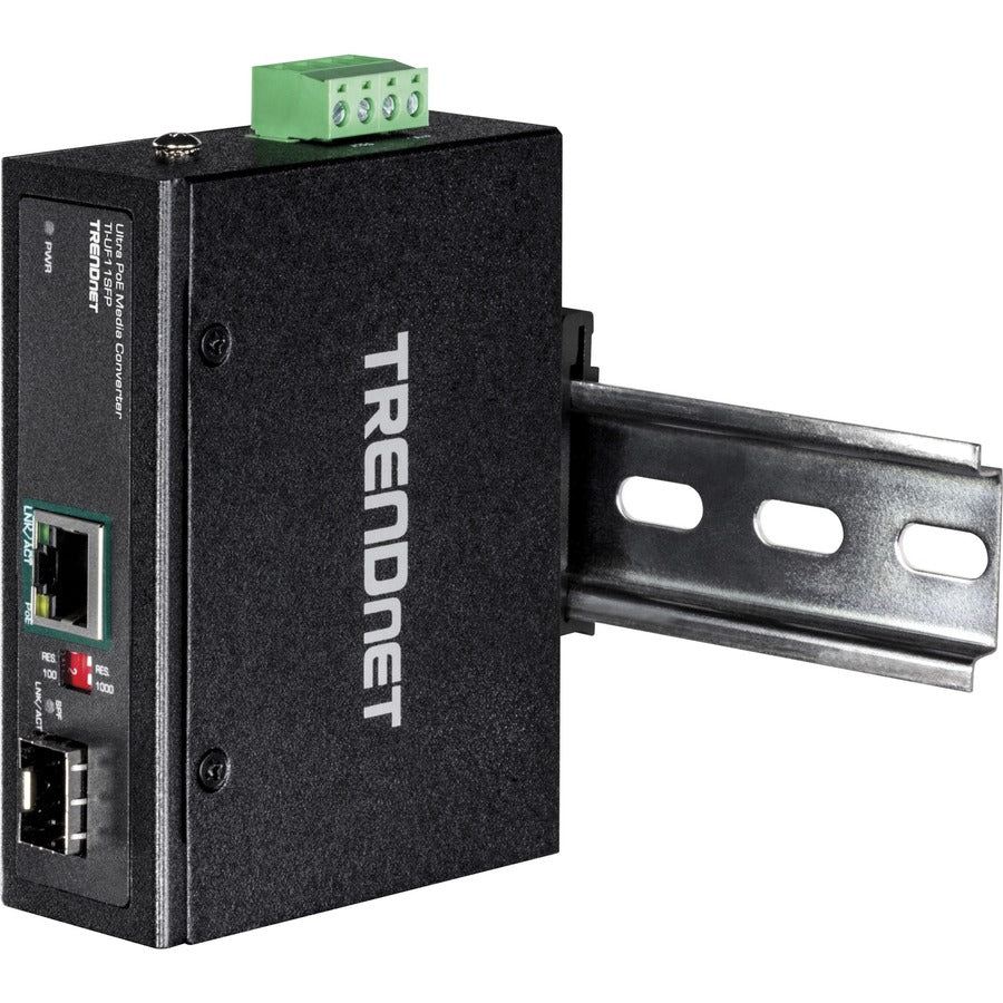 TRENDnet Hardened Industrial SFP to Gigabit UPoE Media Converter; IP30 Rated Housing; Includes DIN-rail & Wall Mounts; Operating Temp. -40 to 75 ?C (-40 to 167 ?F); TI-UF11SFP TI-UF11SFP