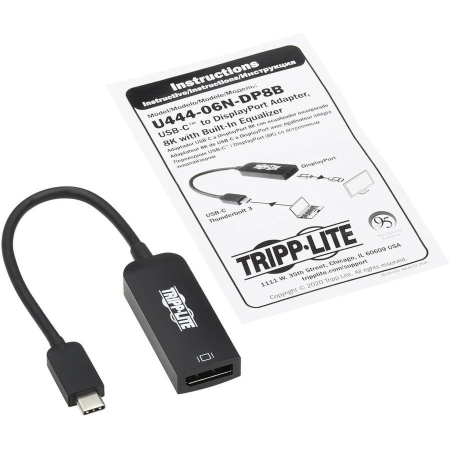 Tripp Lite by Eaton U444-06N-DP8B Câble adaptateur USB-C vers DisplayPort, M/F, noir, 6 po U444-06N-DP8B