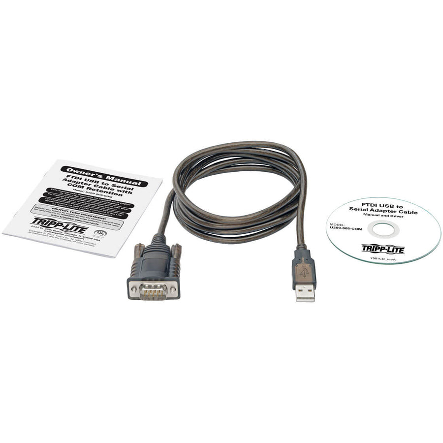 Tripp Lite by Eaton RS232 to USB Adapter Cable with COM Retention (USB-A to DB9 M/M), FTDI, 5 ft. U209-005-COM