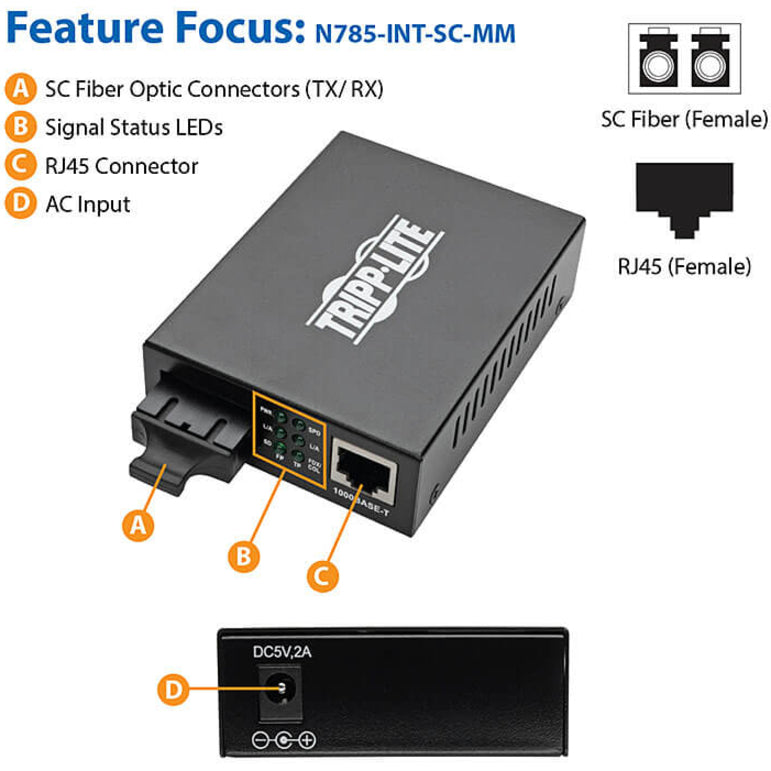 Tripp Lite by Eaton N785-INT-SC-MM Transceivers/Media Converter N785-INT-SC-MM