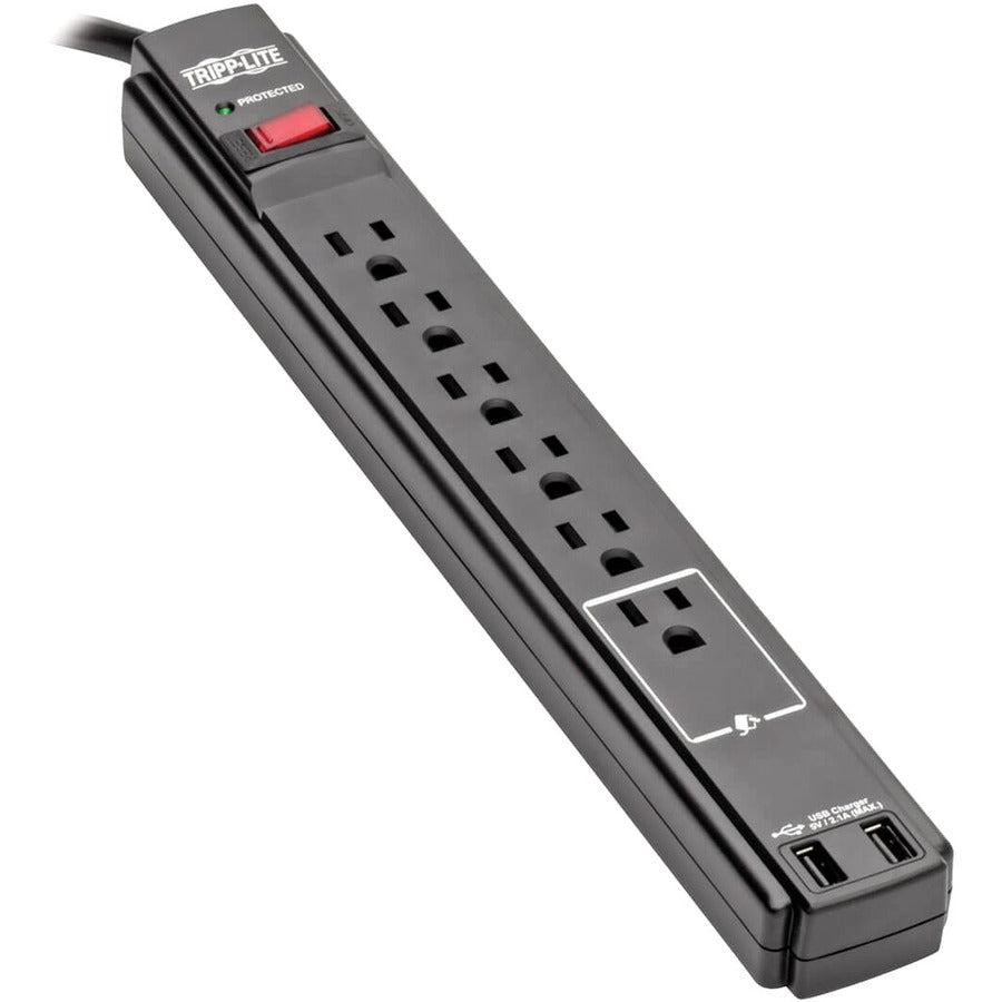 Tripp Lite Parasurtenseur Multiprise 6 Prises 2 Ports USB Cordon 6' Noir - 6 x NEMA 5-15R, 2 x USB - 1875 VA - 990 J - Entrée 120 V AC TLP606USBB