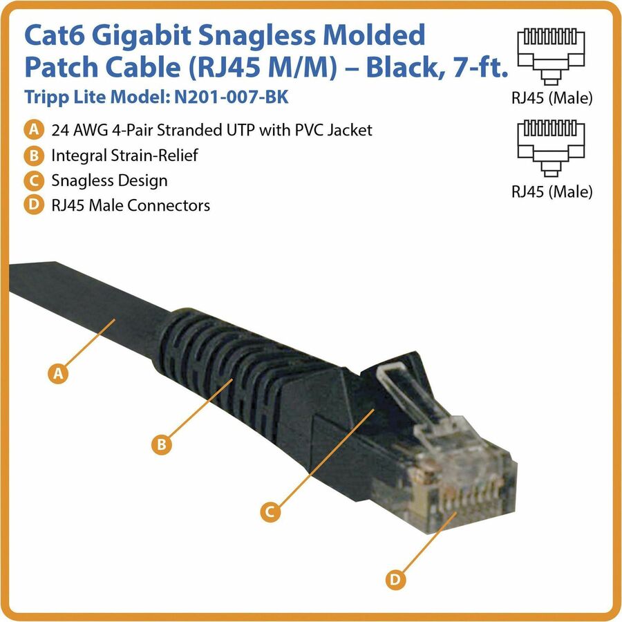 Tripp Lite Cat6 UTP Patch Cable N201-007-BK