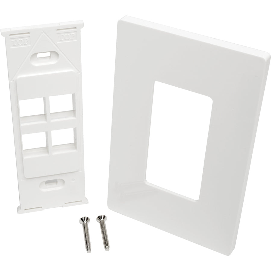 Tripp Lite by Eaton 4-Port Single-Gang Universal Keystone Wallplate, White N080-104