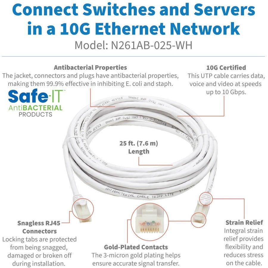 Tripp Lite Safe-IT N261AB-025-WH Cat.6a UTP Network Cable N261AB-025-WH