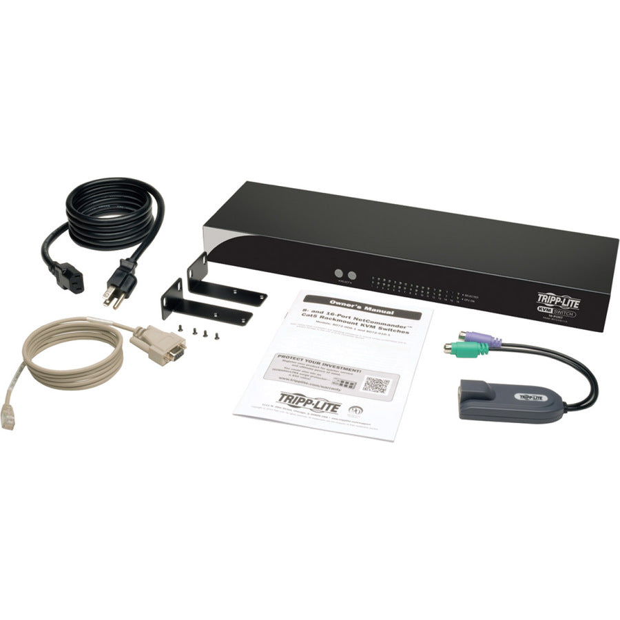Tripp Lite by Eaton 16-Port NetCommander 1U Rackmount Cat5 KVM Switch with PS2 to USB Input Adapter B072-016-1A