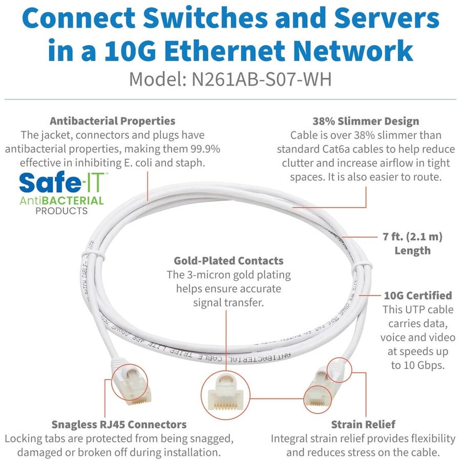 Tripp Lite Safe-IT N261AB-S07-WH Câble réseau UTP Cat.6a N261AB-S07-WH