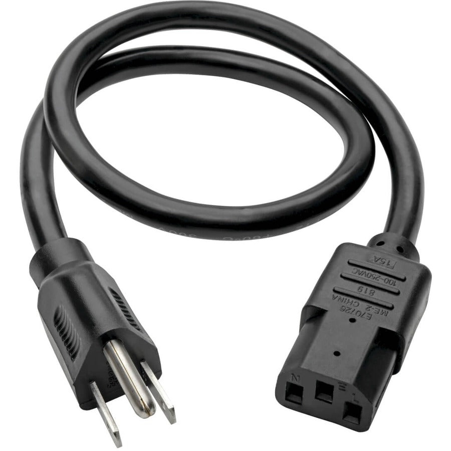 Tripp Lite 2ft Computer Power Cord Cable 5-15P to C13 Heavy Duty 15A 14AWG 2' P007-002