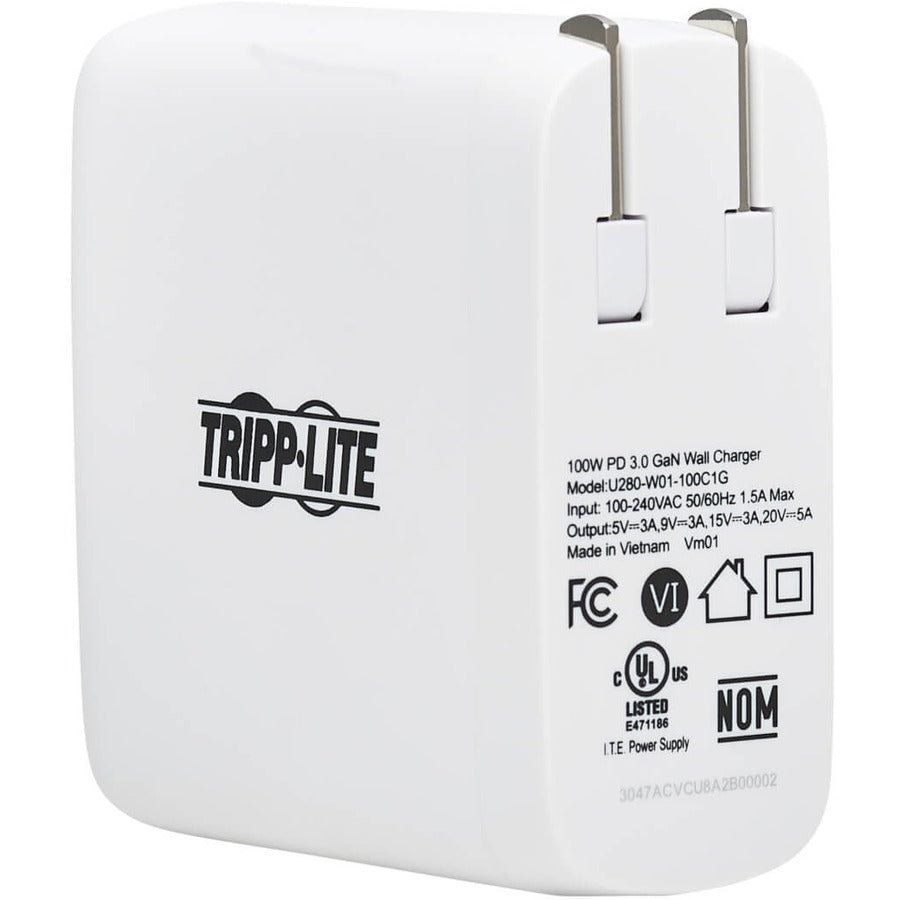 Tripp Lite by Eaton Compact 1-Port USB-C Wall Charger - GaN Technology, 100W PD3.0 Charging, White U280-W01-100C1G