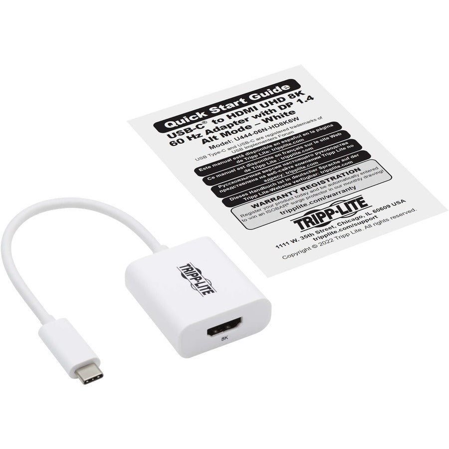 Adaptateur Tripp Lite by Eaton USB-C vers HDMI (M/F) - 8K 60 Hz, HDR, 4:4:4, HDCP 2.3, Blanc U444-06N-HD8K6W