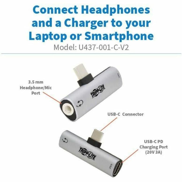 Tripp Lite by Eaton U437-001-C-V2 USB-C to 3.5 mm Headphone Jack Adapter U437-001-C-V2