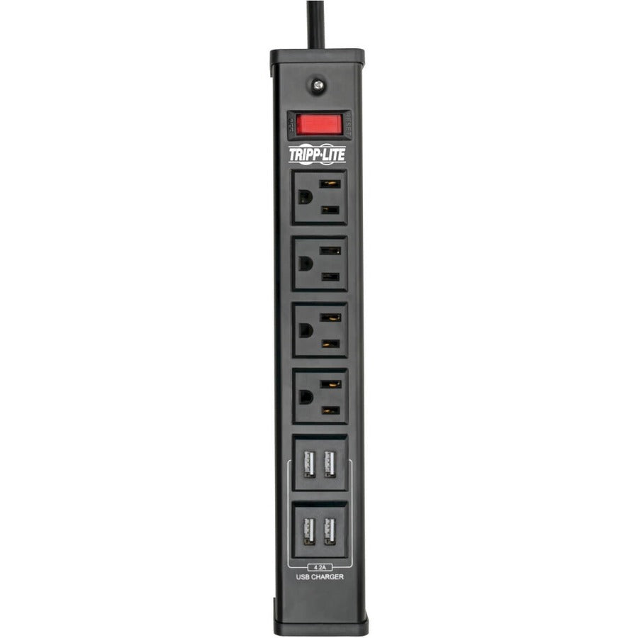 Tripp Lite Multiprise avec parasurtenseur 4 prises 4 ports de charge USB Cordon de 6 pieds - 4 x NEMA 5-15R, 4 x USB - 1875 VA - 450 J - Entrée 120 V AC TLM446USBB