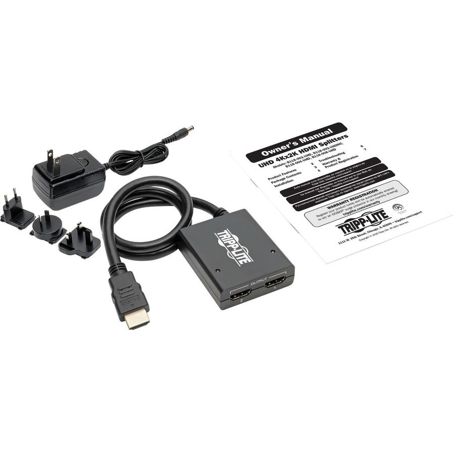 Tripp Lite by Eaton 2-Port HDMI Splitter - UHD 4K, International AC Adapter B118-002-UHDINT