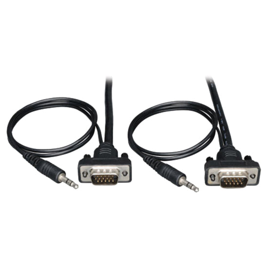 Câble de moniteur coaxial VGA Tripp Lite 6 pieds profil bas avec audio et RVB haute résolution HD15 3,5 mm M/M 6' P504-006-SM