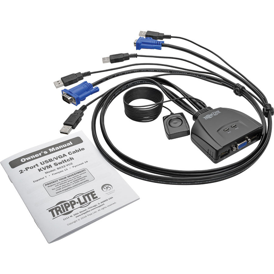 Tripp Lite by Eaton 2-Port USB/VGA Cable KVM Switch with Cables and USB Peripheral Sharing B032-VU2