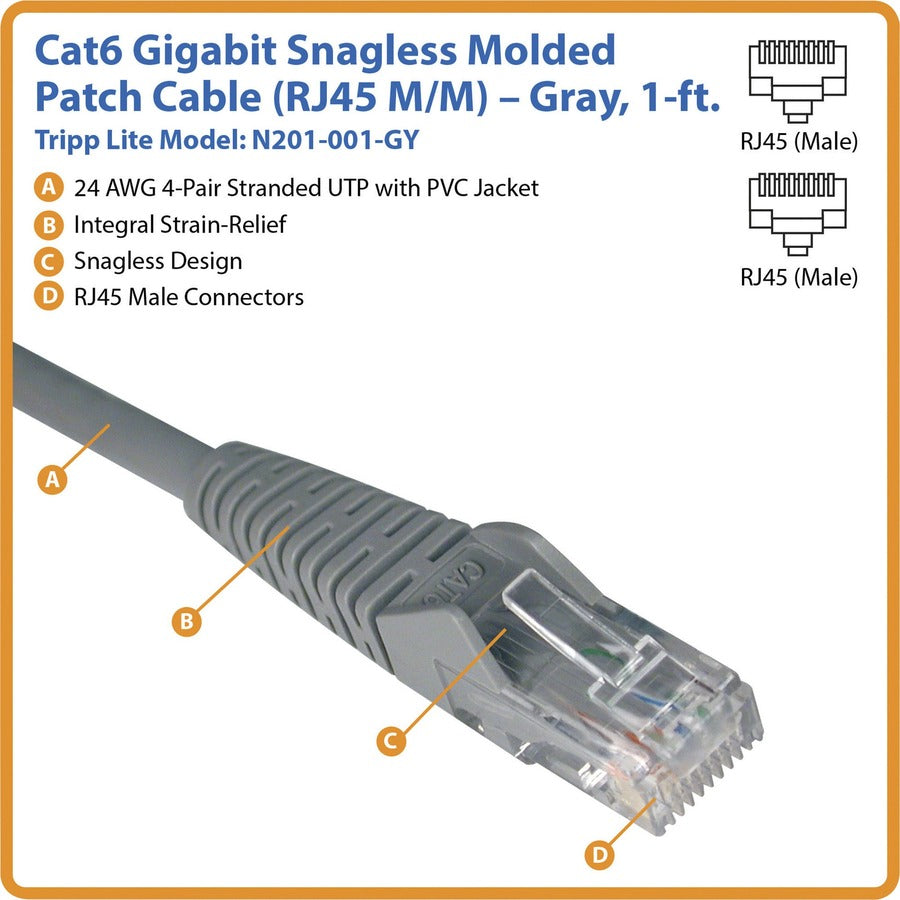 Câble de raccordement UTP Tripp Lite Cat6 N201-001-GY