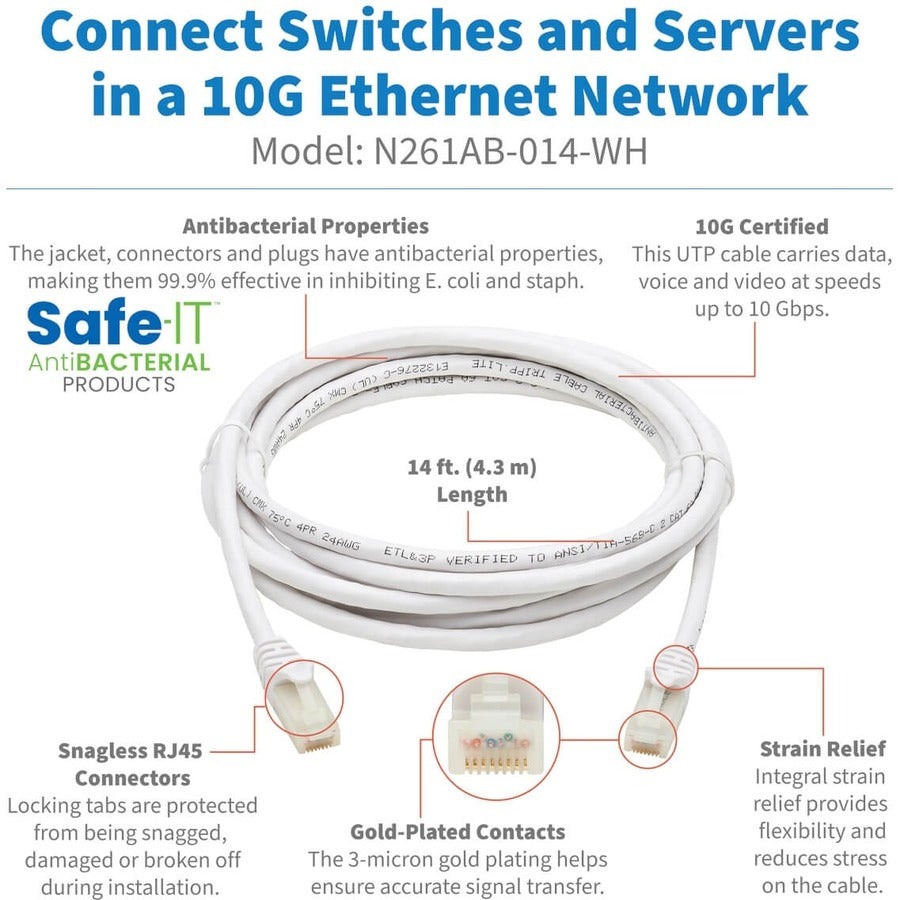 Tripp Lite Safe-IT N261AB-014-WH Cat.6a UTP Network Cable N261AB-014-WH