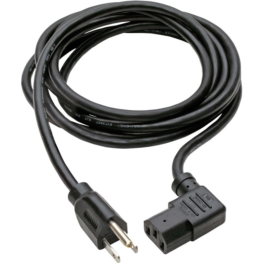 Tripp Lite 10ft Computer Power Cord Cable 5-15P to Right Angle C13 10A 18AWG 10' P006-010-13RA