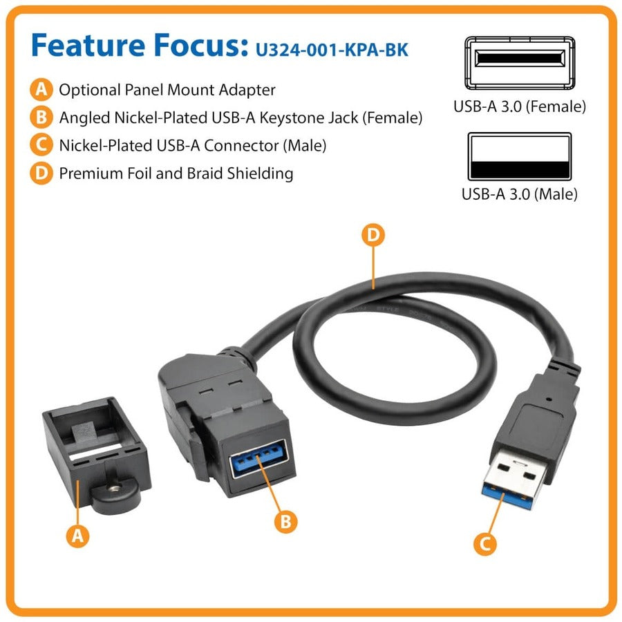 Tripp Lite by Eaton U324-001-KPA-BK USB Extension Data Transfer Cable U324-001-KPA-BK