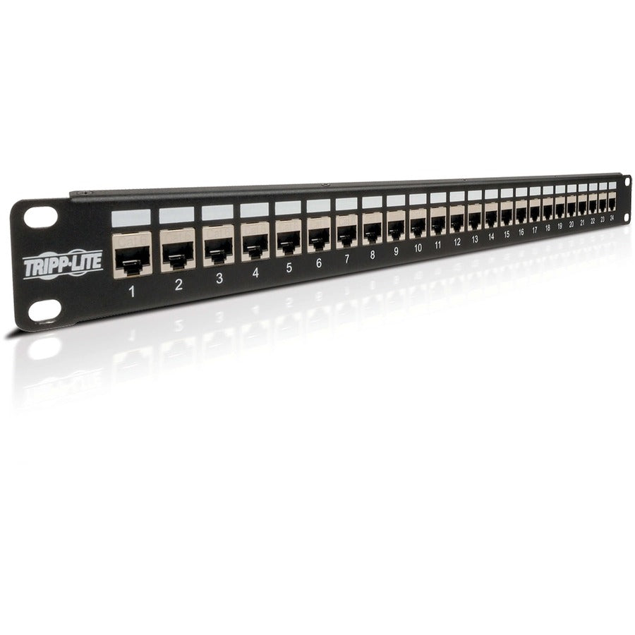 Tripp Lite 24-Port Shielded Cat6 Patch Panel Feed Through Rackmount RJ45 1URM TAA N254-024-SH