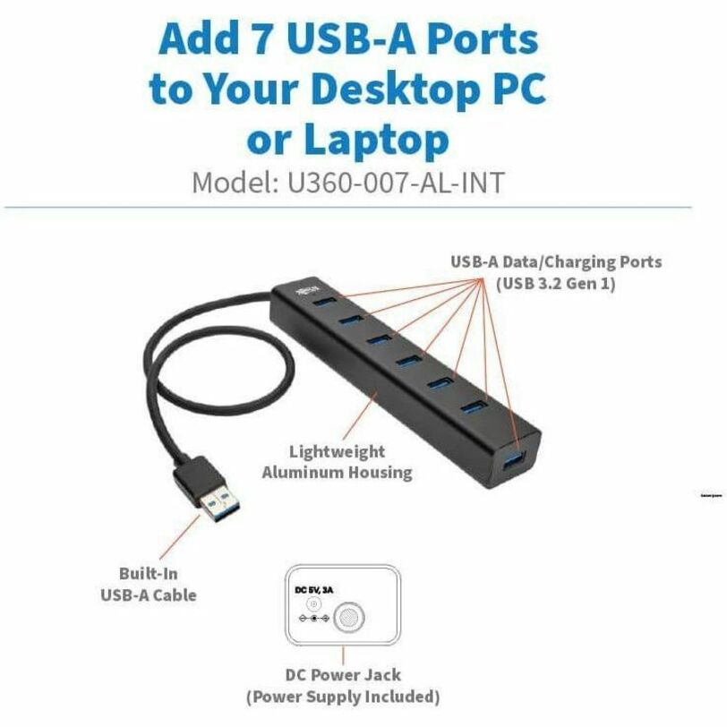 Tripp Lite by Eaton U360-007-AL-INT 7-Port USB-A Mini Hub U360-007-AL-INT