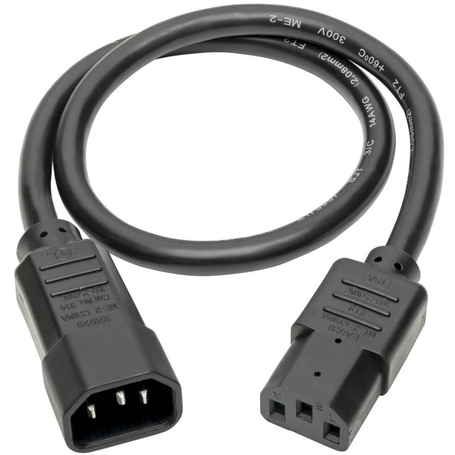 Tripp Lite 2ft Power Cord Extension Cable C14 to C13 Heavy Duty 15A 14AWG 2' P005-002