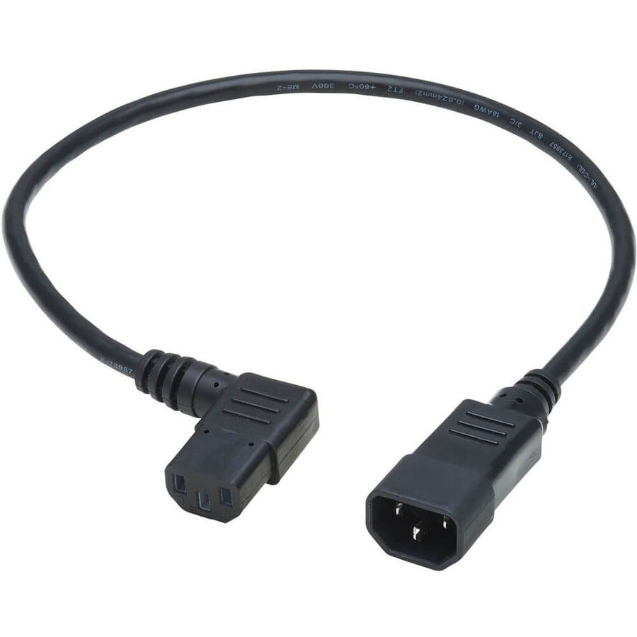 Tripp Lite 2ft Computer Cord Extension Cable C14 to Left Angle C13 10A 18AWG 2' P004-002-13LA