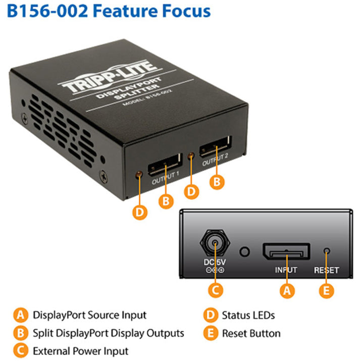 Tripp Lite by Eaton Displayport Multi-Display Splitter/Expander - 2 Port B156-002