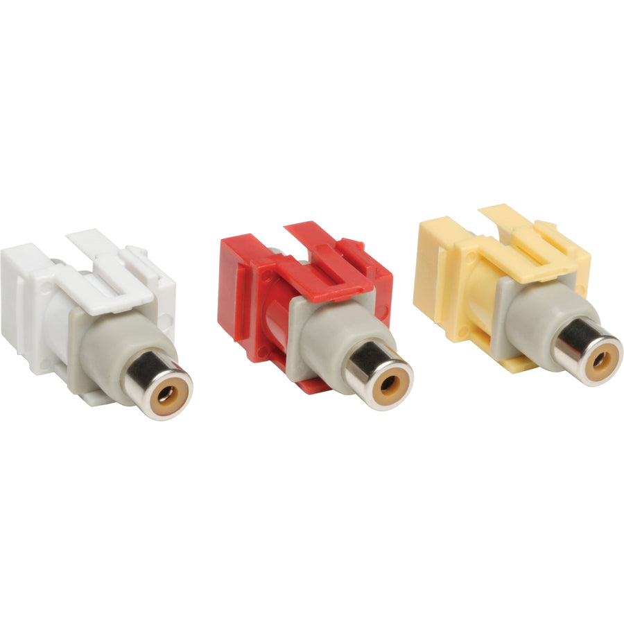 Tripp Lite 3 Piece Composite Audio Video Keystone Jack, Snap-in Module Red Yellow White F/F A020-000-KJ