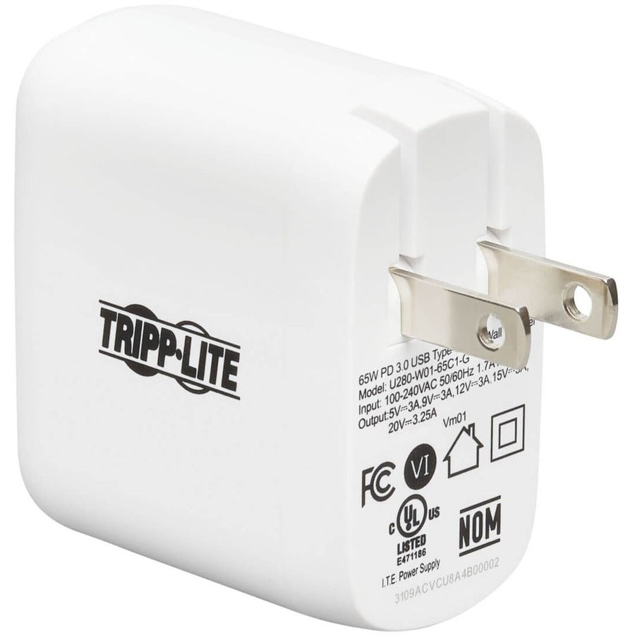 Tripp Lite by Eaton Compact USB-C Wall Charger - GaN Technology, 65W PD Charging, White U280-W01-65C1-G