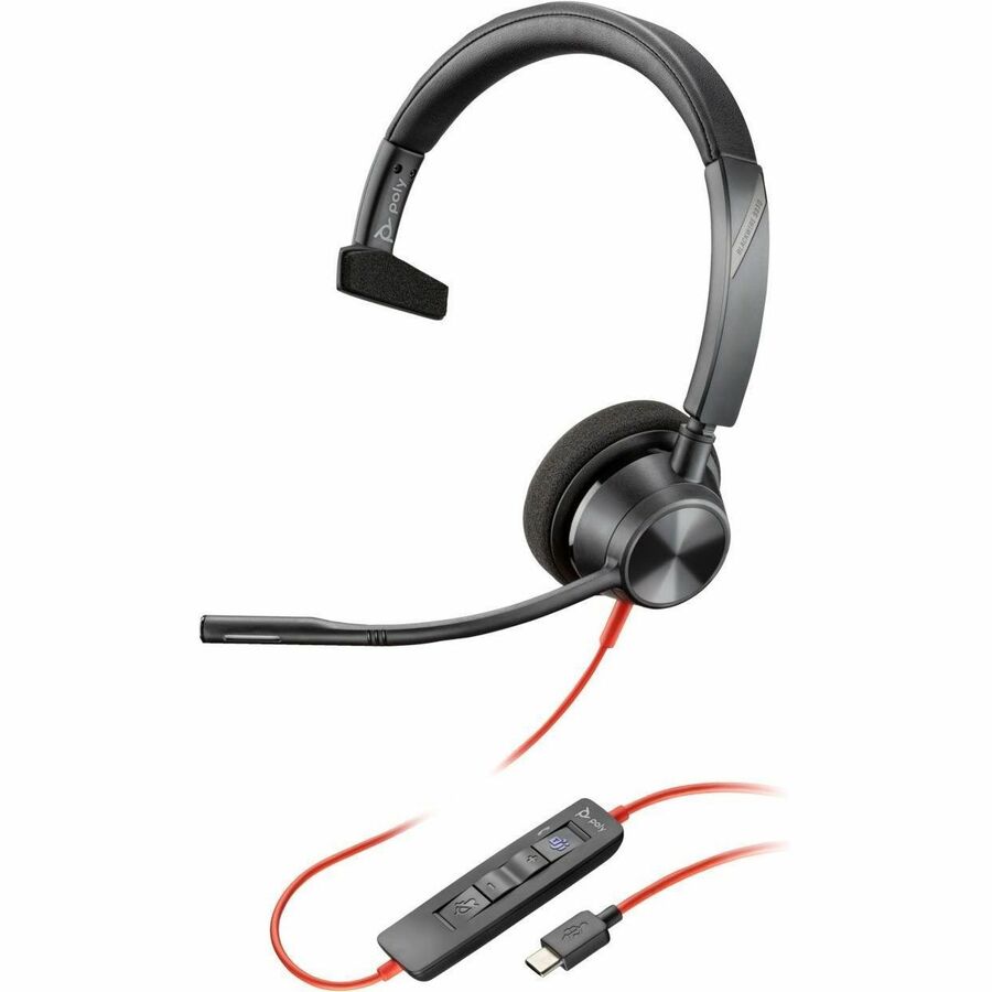 Poly Blackwire 3310 Monaural Microsoft Teams Certified USB-C Headset +USB-C/A Adapter 8X216AA