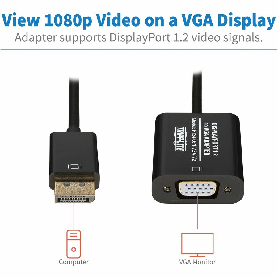 Tripp Lite 6in DisplayPort to VGA Adapter Active Converter DP to VGA M/F DPort 1.2 6" P134-06N-VGA-V2