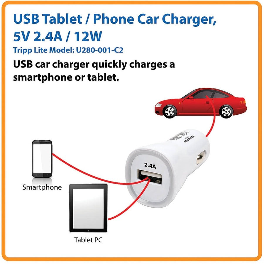 Tripp Lite by Eaton USB Tablet / Phone Car Charger, 5V / 2.4A U280-001-C2