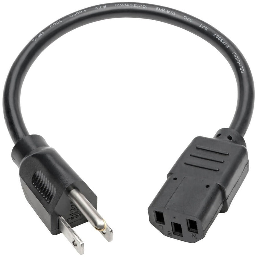 Tripp Lite 1ft Computer Power Cord Cable 5-15P to C13 10A 18AWG 1' P006-001