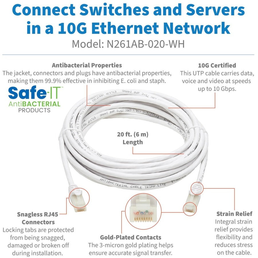 Tripp Lite Safe-IT N261AB-020-WH Cat.6a UTP Network Cable N261AB-020-WH