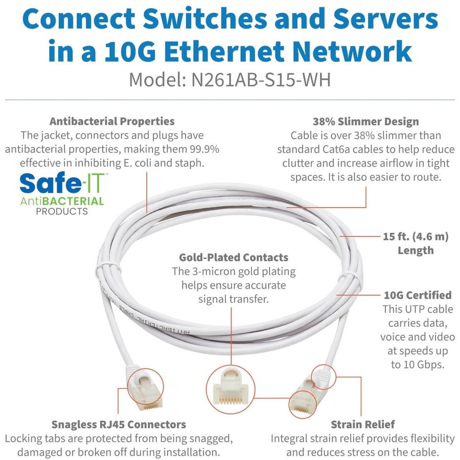 Tripp Lite Safe-IT N261AB-S15-WH Câble réseau UTP Cat.6a N261AB-S15-WH