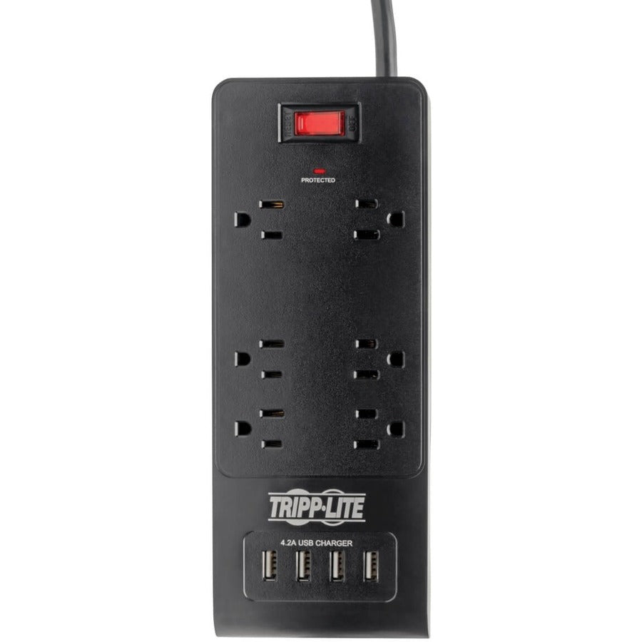 Tripp Lite Multiprise avec parasurtenseur 6 prises 4 ports USB Cordon de 6 pieds Noir - 6 x NEMA 5-15R, 4 x USB - 1875 VA - 900 J - Entrée 120 V AC TLP664USBB