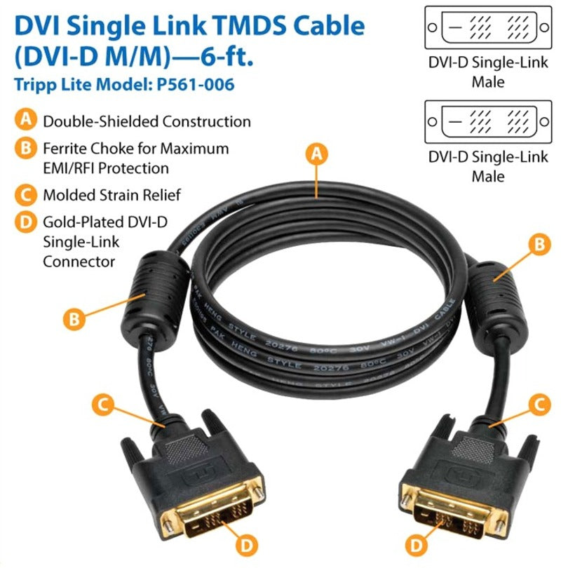 Tripp Lite 6ft DVI Single Link Digital TMDS Monitor Cable DVI-D M/M 6' P561-006