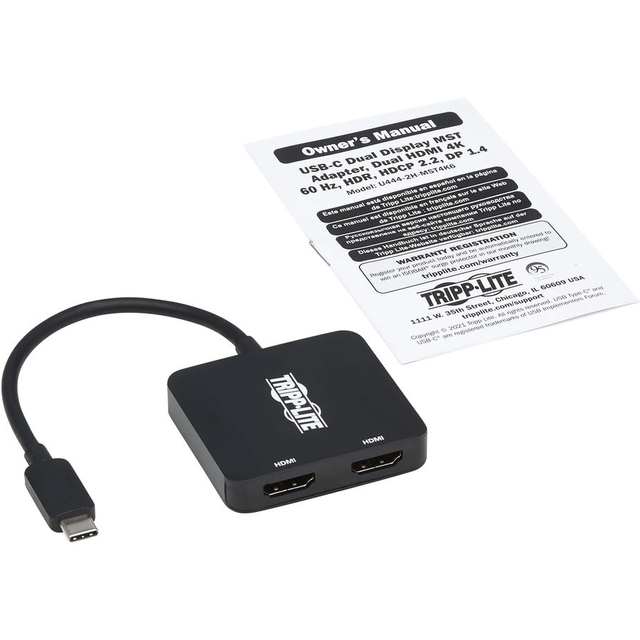 Tripp Lite by Eaton U444-2H-MST4K6 USB-C Adapter, Dual Display, Black U444-2H-MST4K6