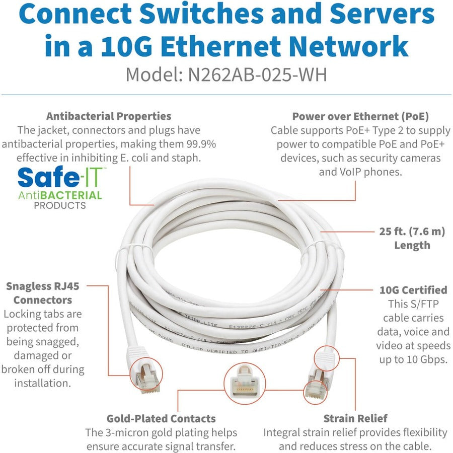 Tripp Lite by Eaton N262AB-025-WH Cat.6A S/FTP Network Cable N262AB-025-WH