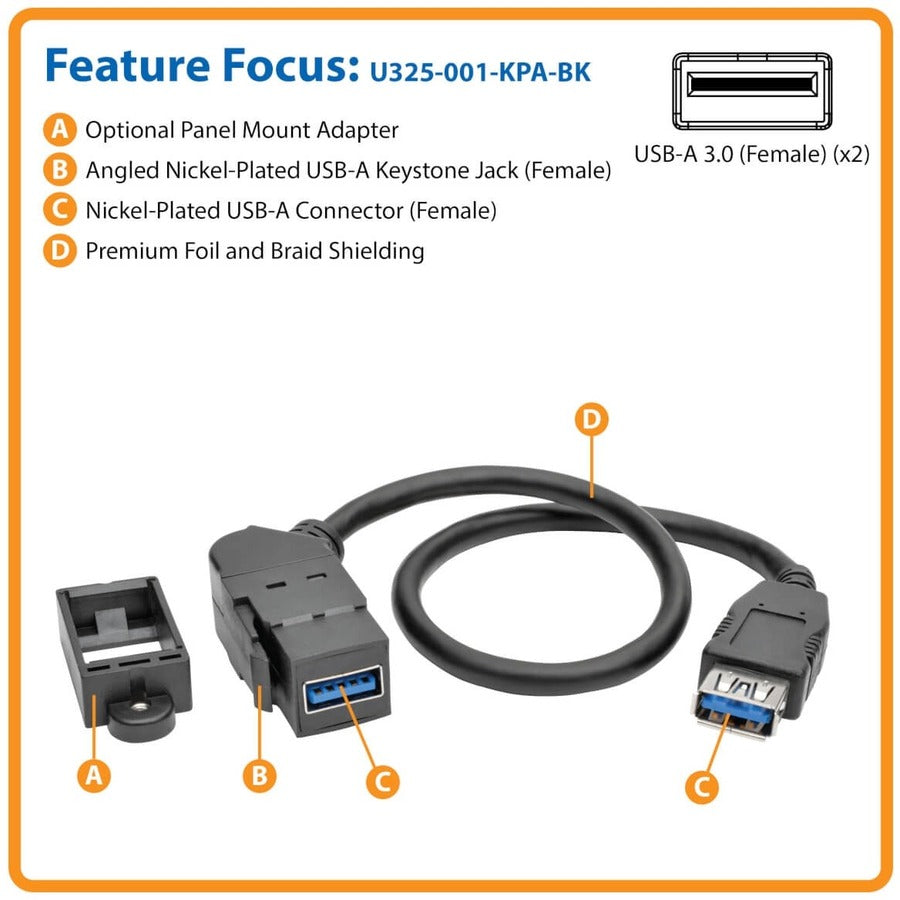 Tripp Lite by Eaton U325-001-KPA-BK USB Data Transfer Cable U325-001-KPA-BK