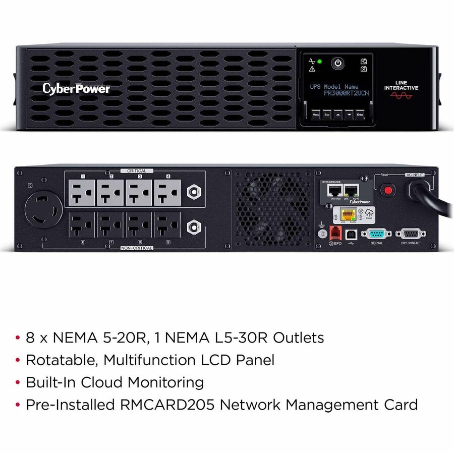 CyberPower Smart App Sinewave PR3000RT2UCN Onduleur convertible tour/rack 3 000 VA PR3000RT2UCN