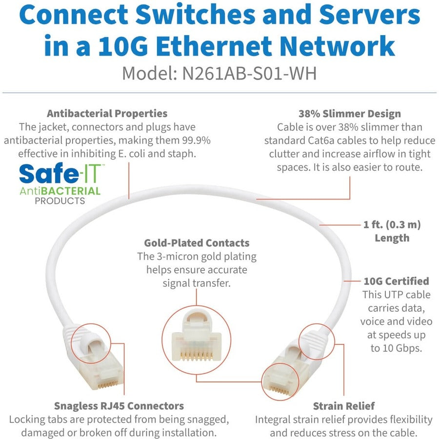 Tripp Lite Safe-IT N261AB-S01-WH Cat.6a UTP Network Cable N261AB-S01-WH