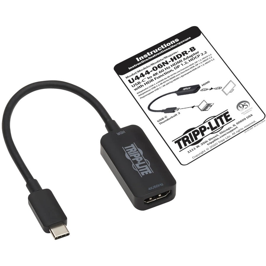 Tripp Lite by Eaton U444-06N-HDR-B Câble adaptateur USB-C vers HDMI, M/F, noir, 6 po U444-06N-HDR-B