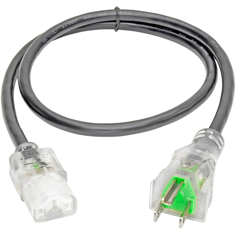 Tripp Lite 3ft Computer Power Cord Hospital Medical Cable 5-15P to C13 Clear 13A 16AWG 3' P006-003-HG13CL