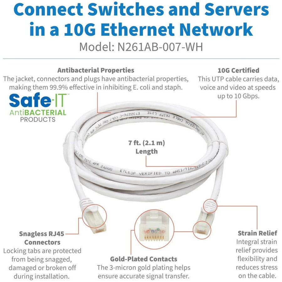 Tripp Lite Safe-IT N261AB-007-WH Cat.6a UTP Network Cable N261AB-007-WH