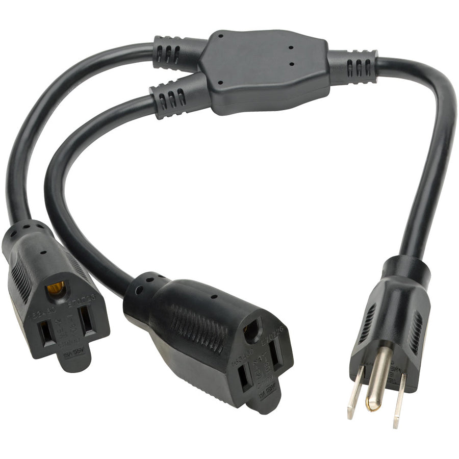 Tripp Lite 19in Power Cord Extension Y Splitter Cable 5-15P to 5-15R 13A 16AWG 18" P024-18N-13A-2R