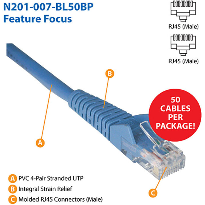 Tripp Lite by Eaton N201-007-BL50BP Cat.6 UTP Patch Network Cable N201-007-BL50BP