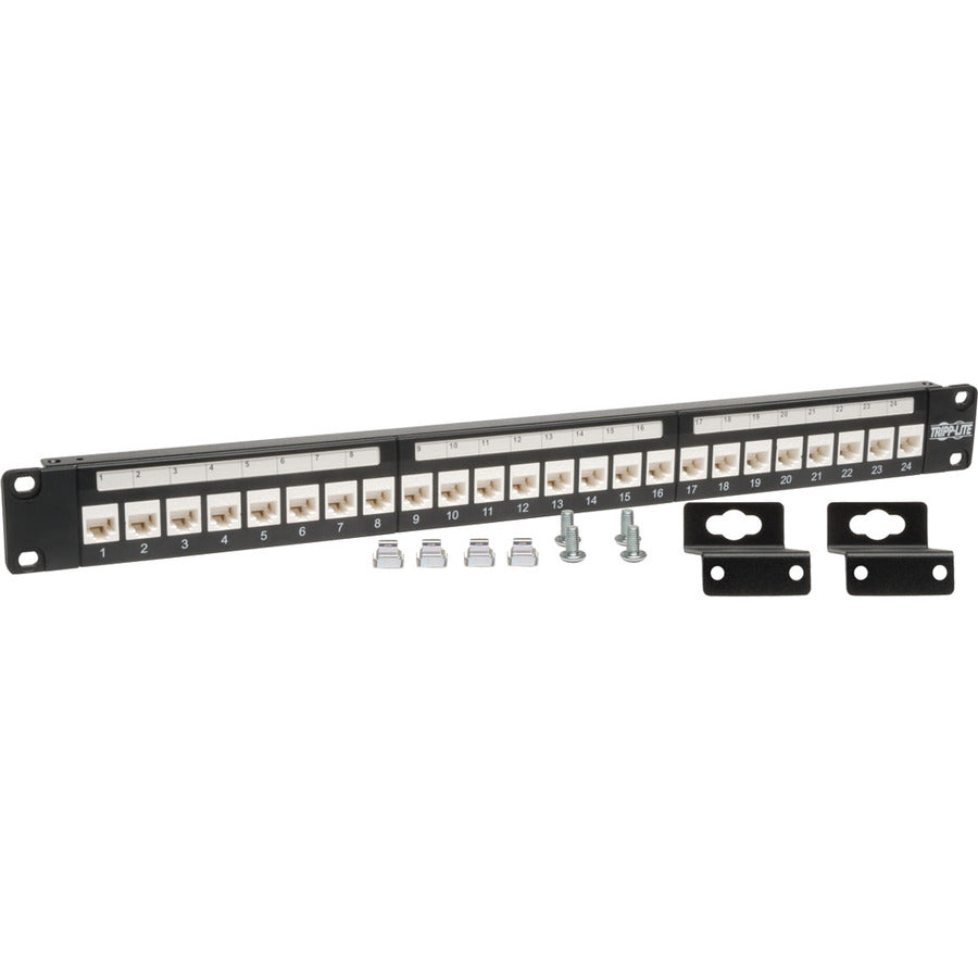 Tripp Lite 24-Port Cat6 Cat5e Patch Panel Low Profile Feed Through Rackmount RJ45 1U TAA N250-024-LP