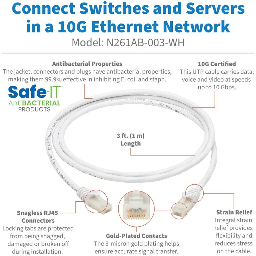 Tripp Lite Safe-IT N261AB-003-WH Cat.6a UTP Network Cable N261AB-003-WH