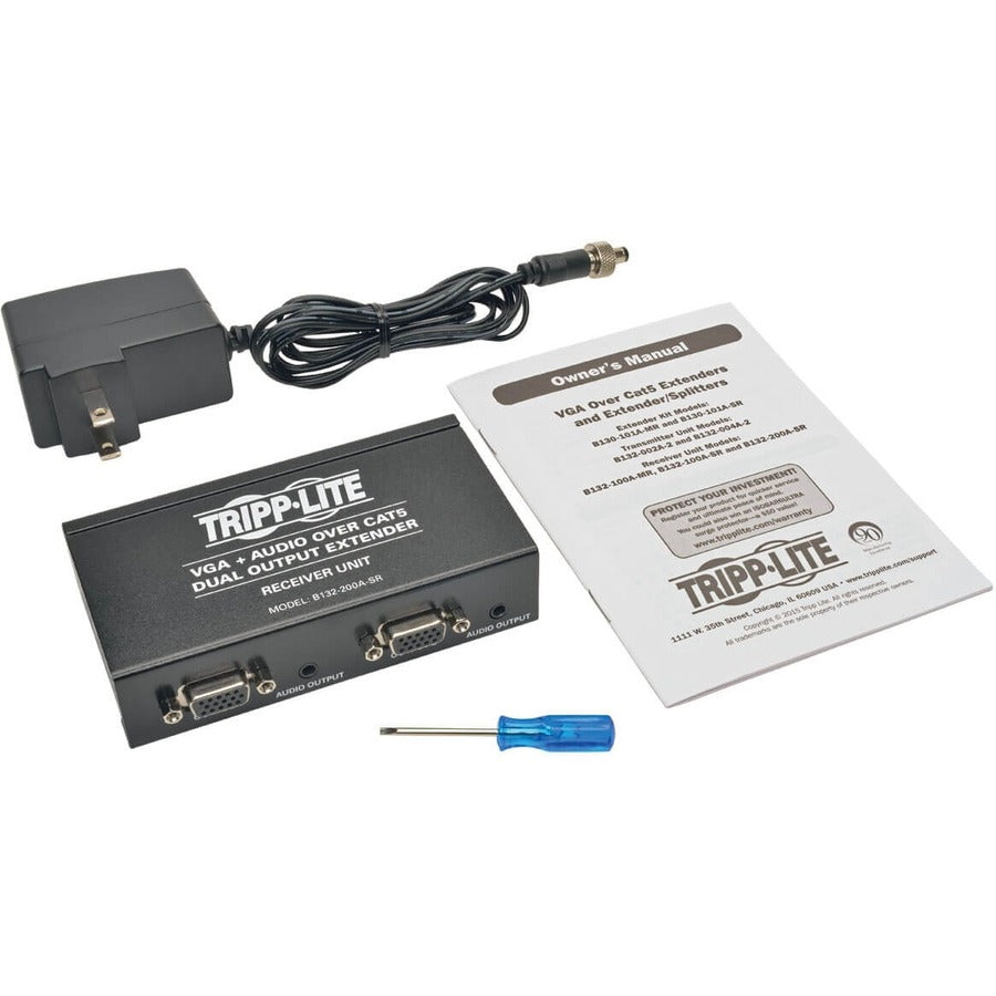 Tripp Lite by Eaton Dual VGA with Audio over Cat5 Extender, Receiver, Up to 300-ft. B132-200A-SR